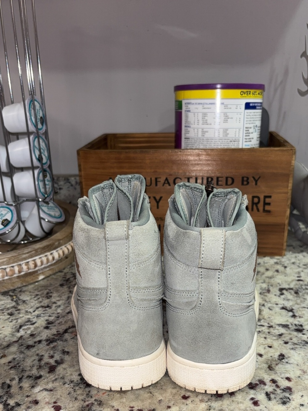 Jordan Zip-Front Suede Sneakers in Light Gray with Red Nike Tag - Picture 2 of 5